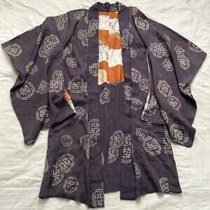 Japanese vintage silk purple Haori with unique pattern